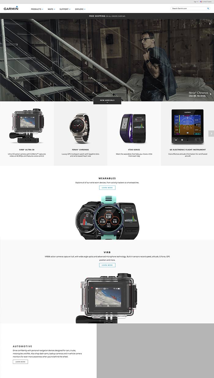 Garmin.com Ecommerce Homepage