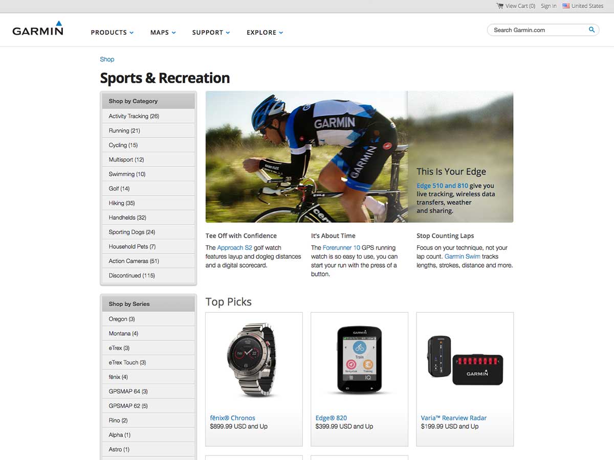 Garmin.com shopping interactive concept